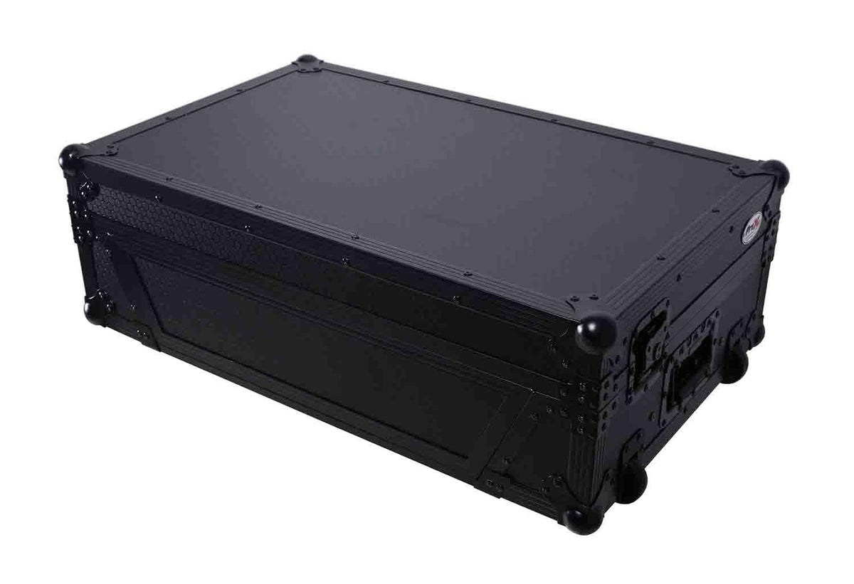 Black Flight Style Road Case with Laptop Shelf 2U Rack Space Wheels D500