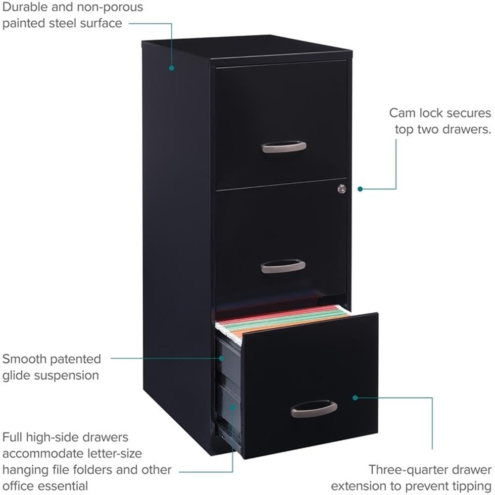 3 Drawer Black Metal Filing Cabinet A16845