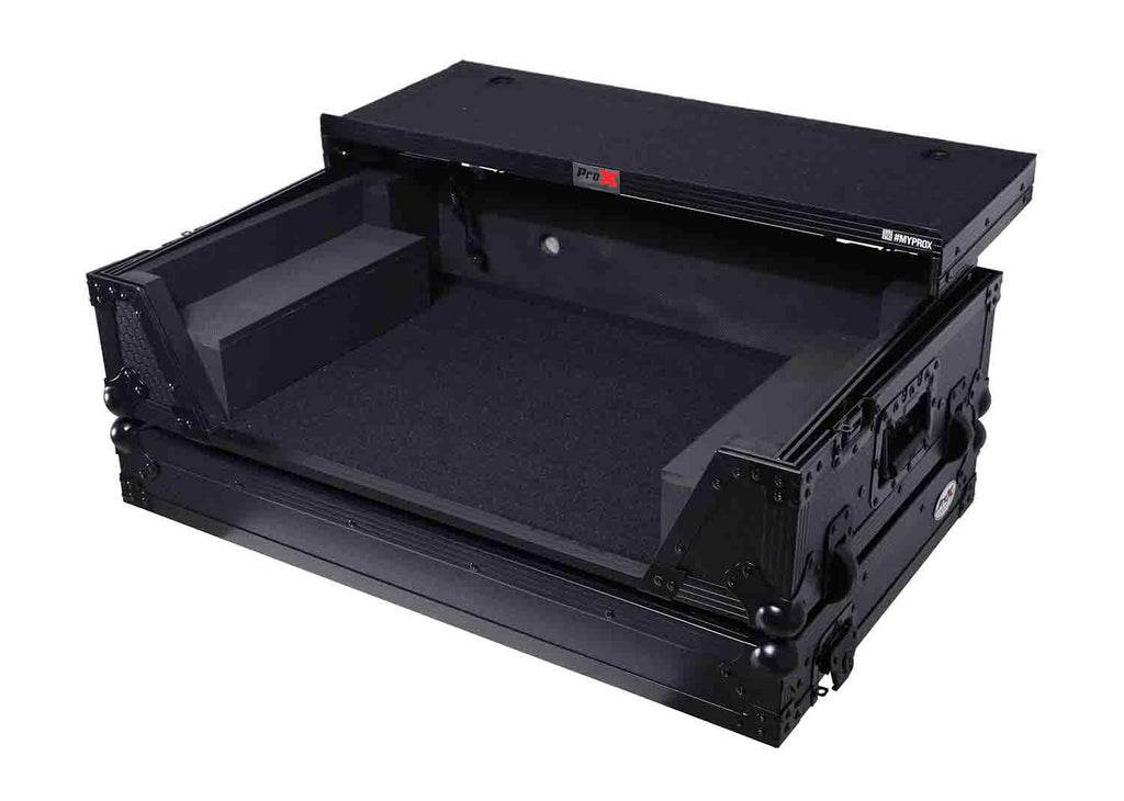 Black Flight Style Road Case with Laptop Shelf 2U Rack Space Wheels D500