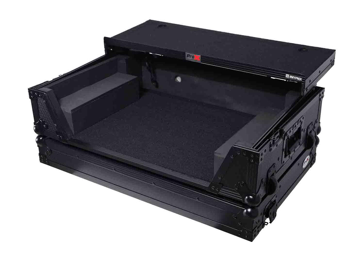 Black Flight Style Road Case with Laptop Shelf 2U Rack Space Wheels D500