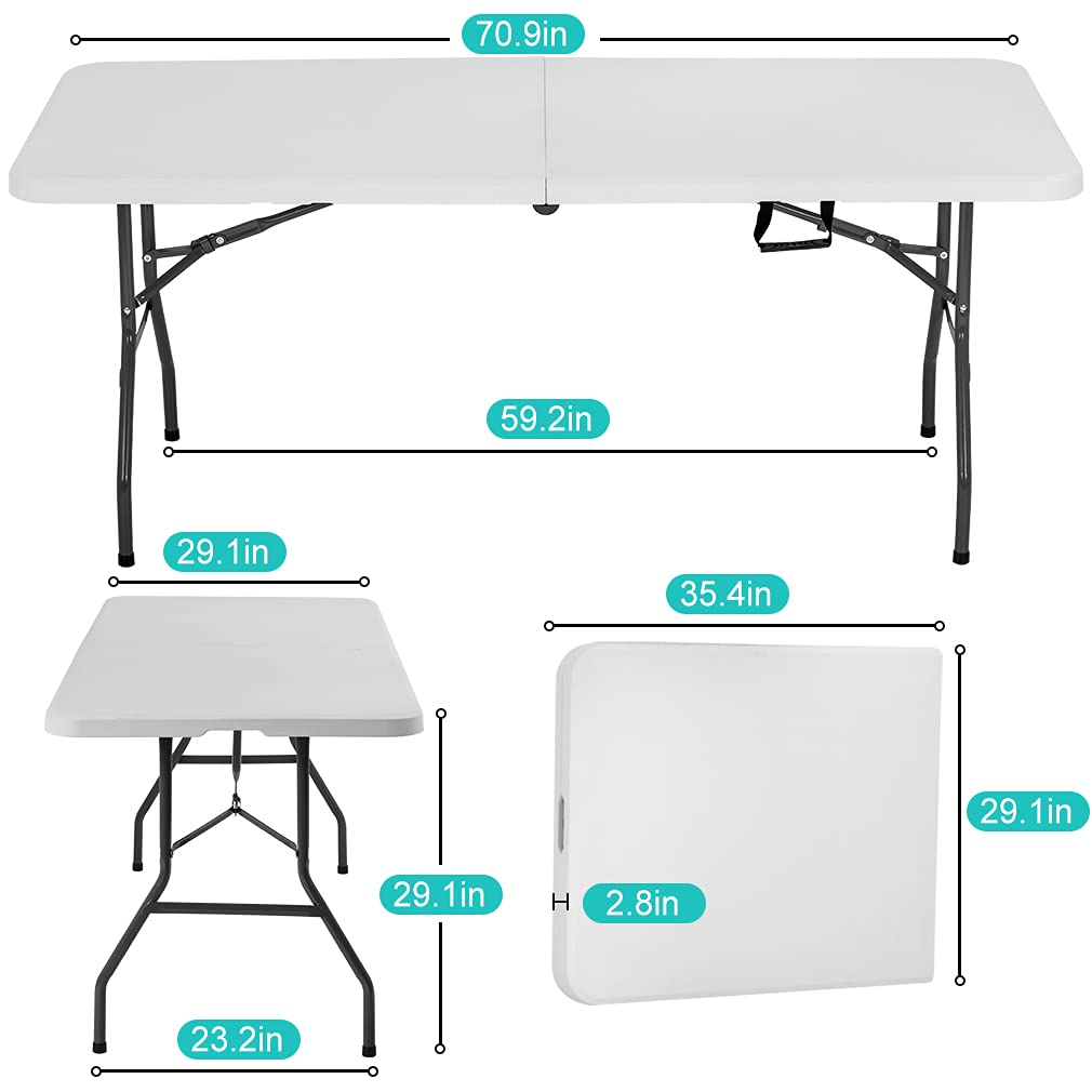 6 ft Folding Table Portable Heavy Duty Adjustable Height White W275