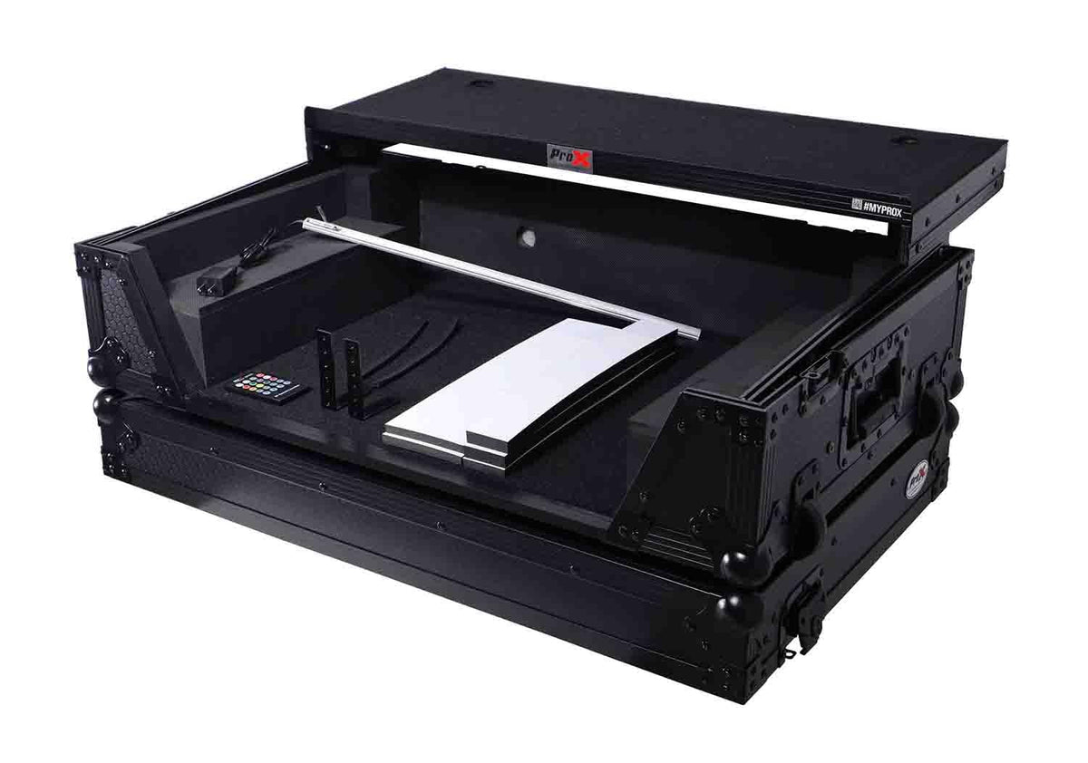 Black Flight Style Road Case with Laptop Shelf 2U Rack Space Wheels D500