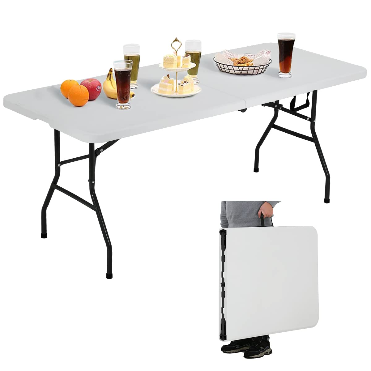 6 ft Folding Table Portable Heavy Duty Adjustable Height White W275