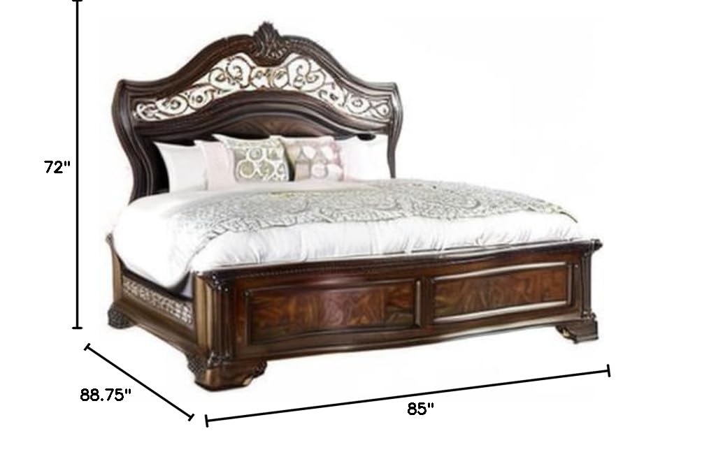 King Wood Panel Bed in Brown Cherry T723