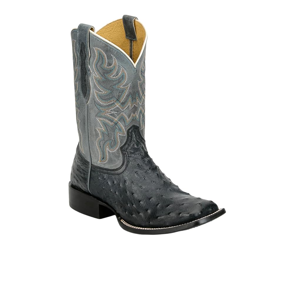 Grey Ostrich Square Toe Mid Calf Boots B40486