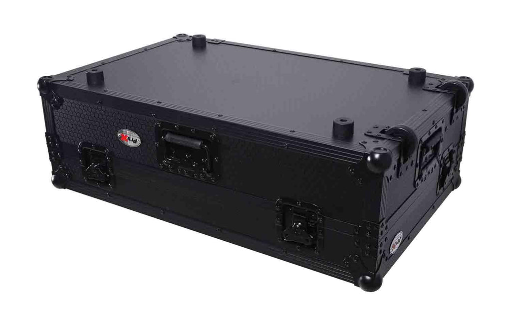 Black Flight Style Road Case with Laptop Shelf 2U Rack Space Wheels D500