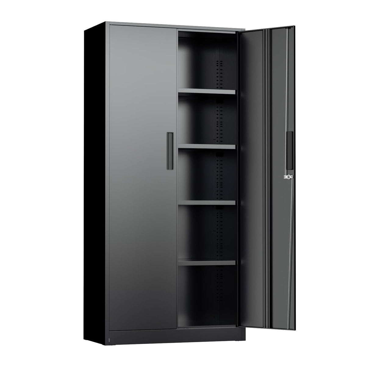 Black 72" Locking Steel Storage Cabinet with 4 Adjustable Shelves E59578