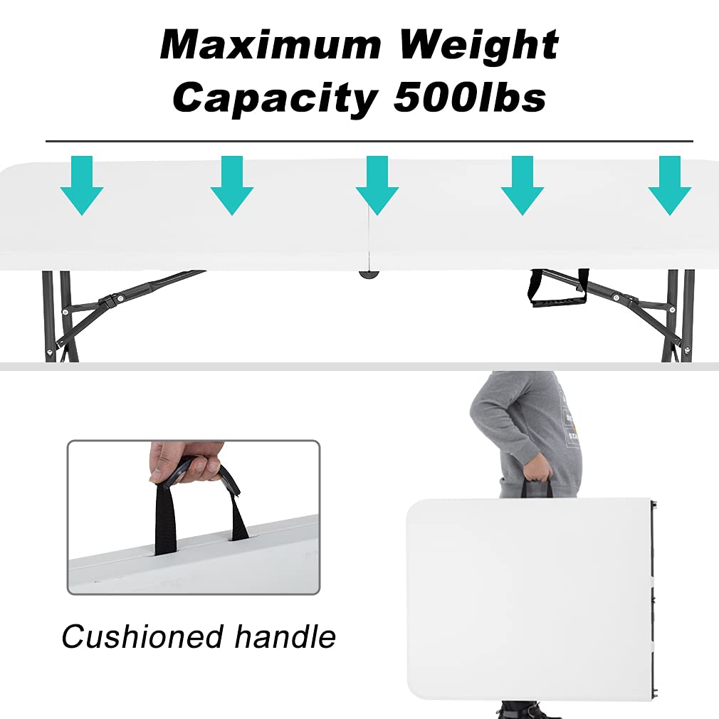 6 ft Folding Table Portable Heavy Duty Adjustable Height White W275