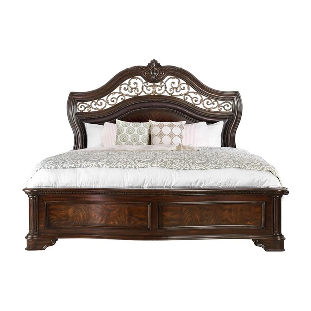 King Wood Panel Bed in Brown Cherry T723