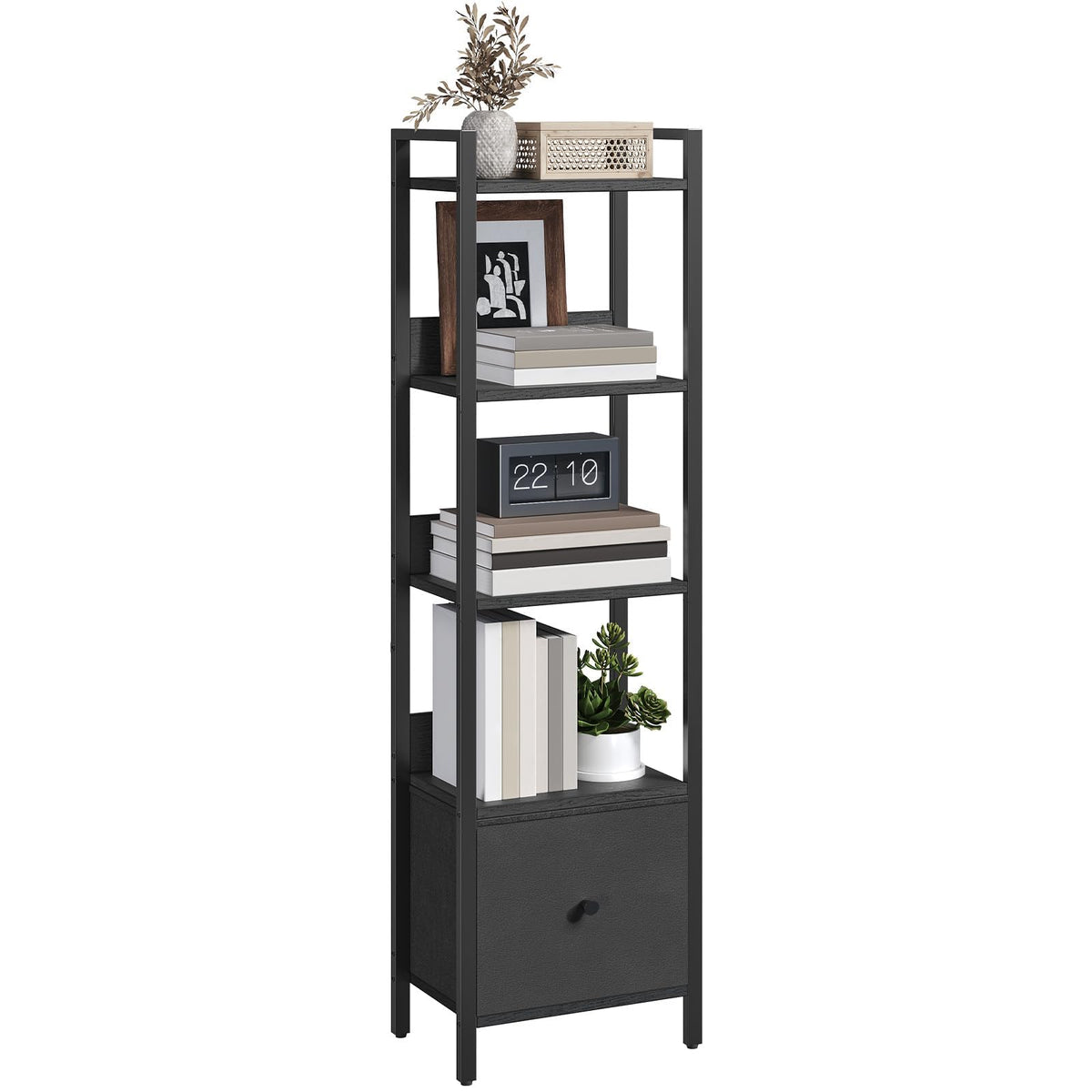 Black 5-Tier Bookshelf with Drawer O3907