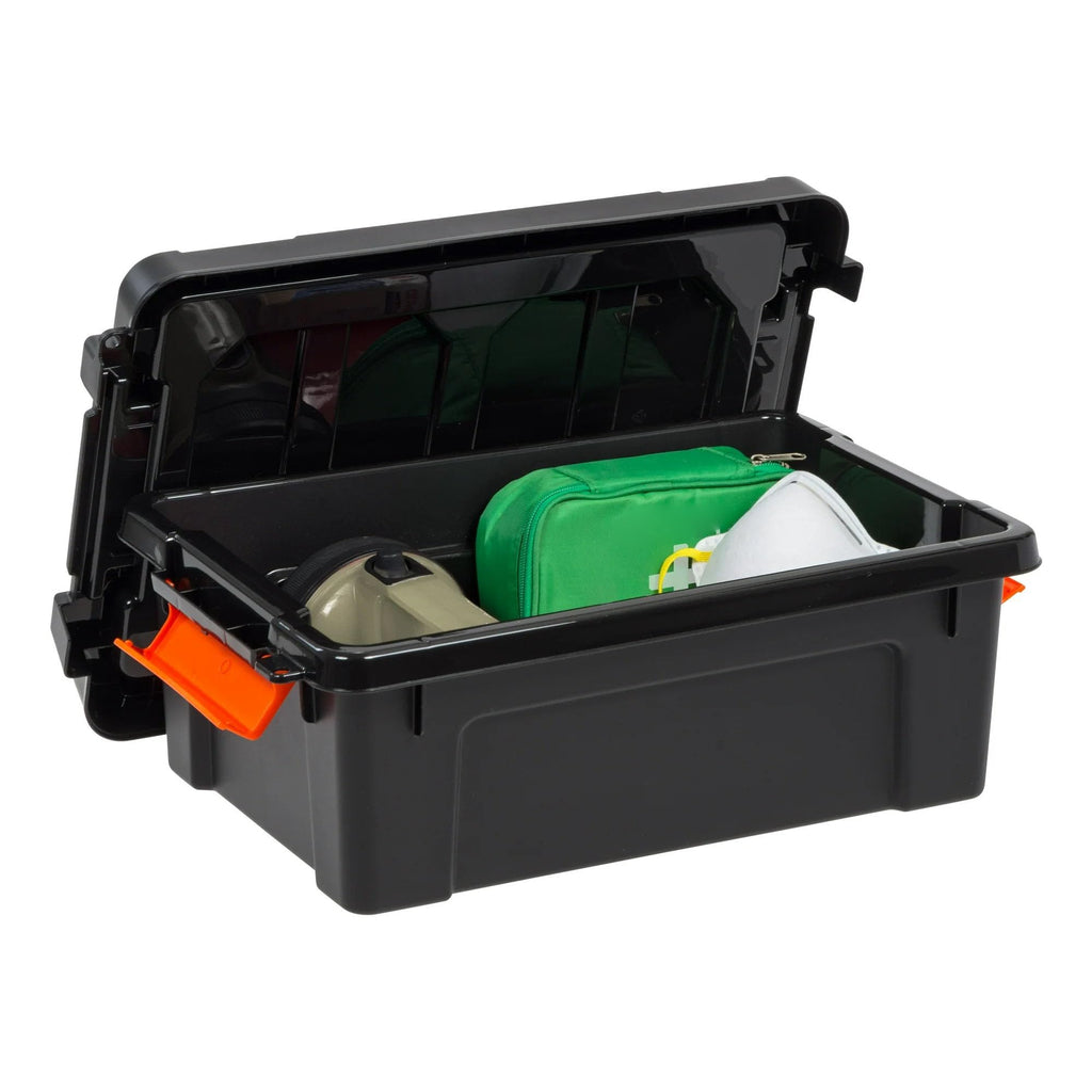 Heavy Duty Plastic Storage Bins with Lockable Lids, Black O6685