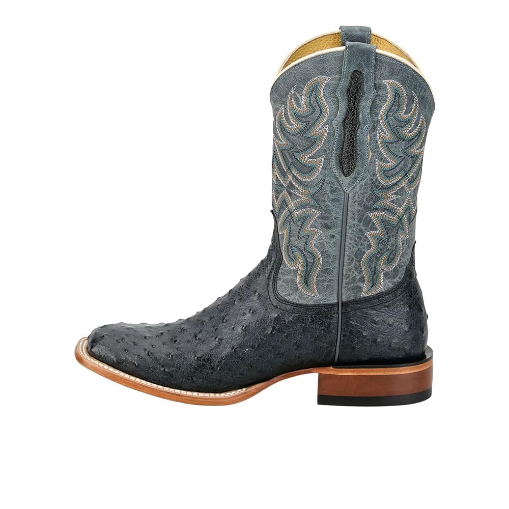 Grey Ostrich Square Toe Mid Calf Boots B40486