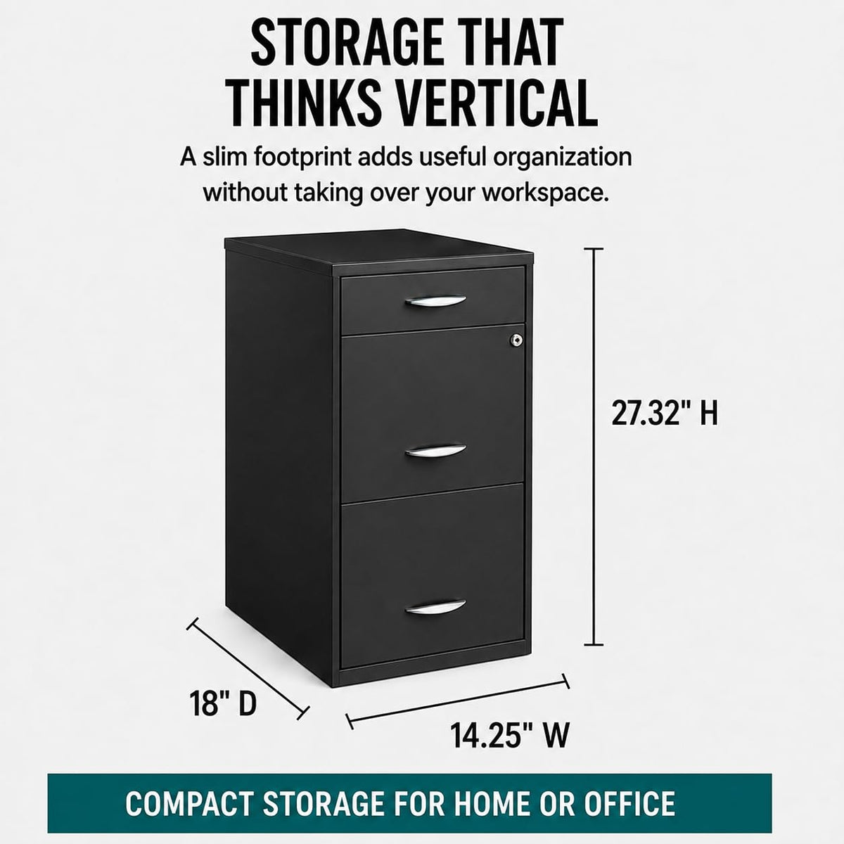 Charcoal Metal 3 Drawer Vertical Filing Cabinet G25734