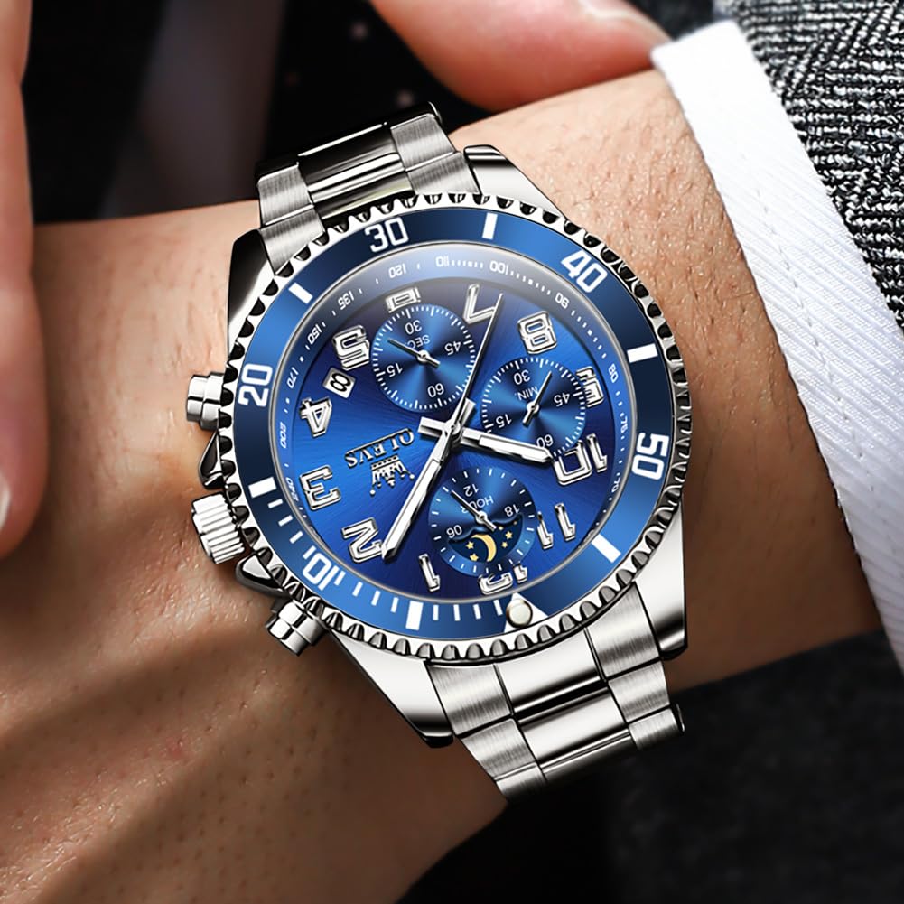 Mens Chronograph Moon Phase Two Tone Stainless Steel Waterproof Luminous Wrist Watch R5526
