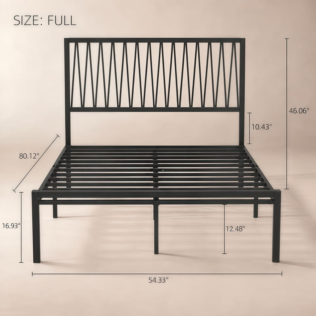 Black Metal Queen Bed Frame with Geometric Headboard J203744
