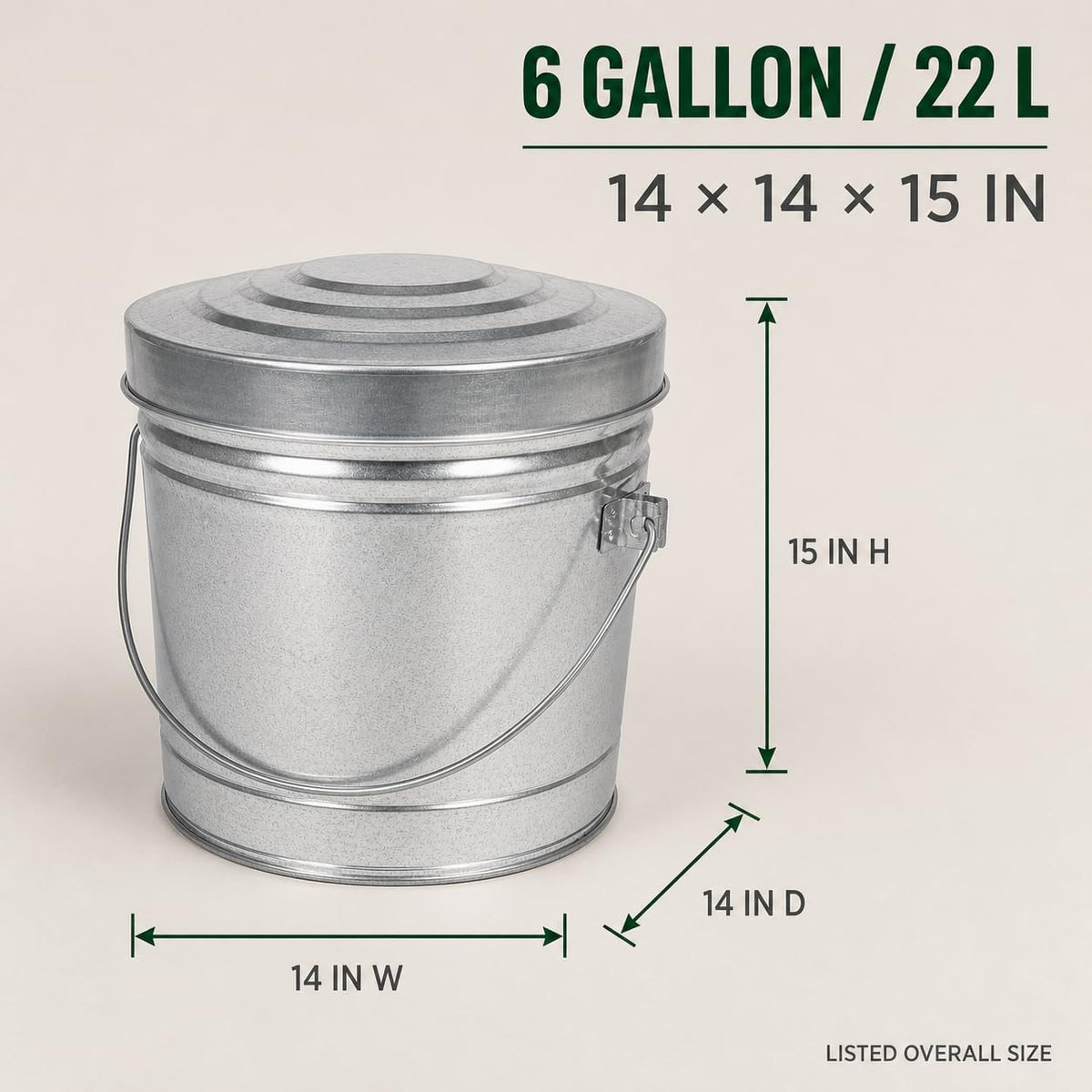 6 Gal Galvanized Steel Can with Locking Lid H519