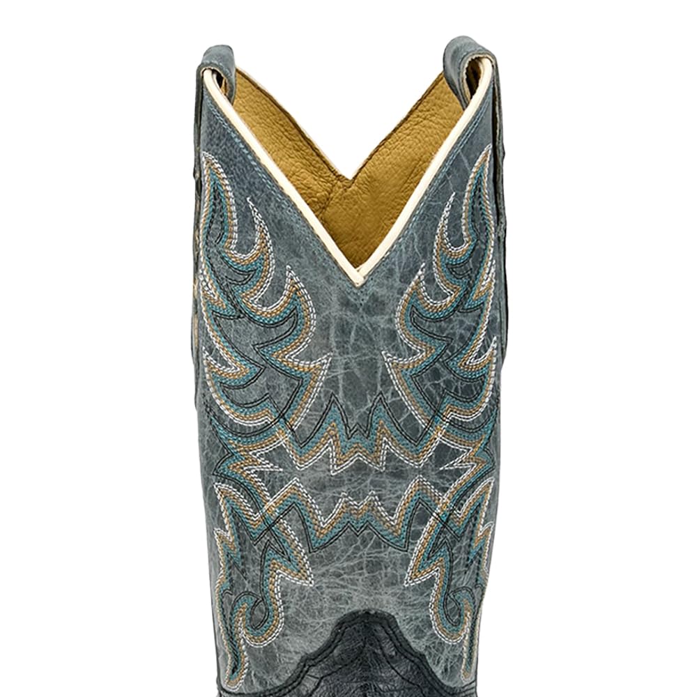 Grey Ostrich Square Toe Mid Calf Boots B40486