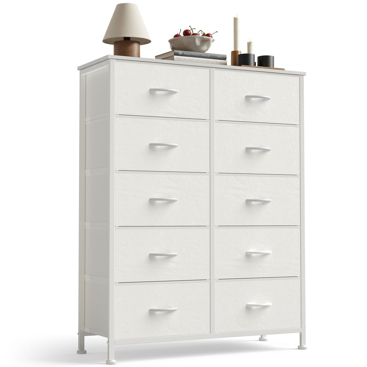 White 10 Drawer Tall Dresser F8081