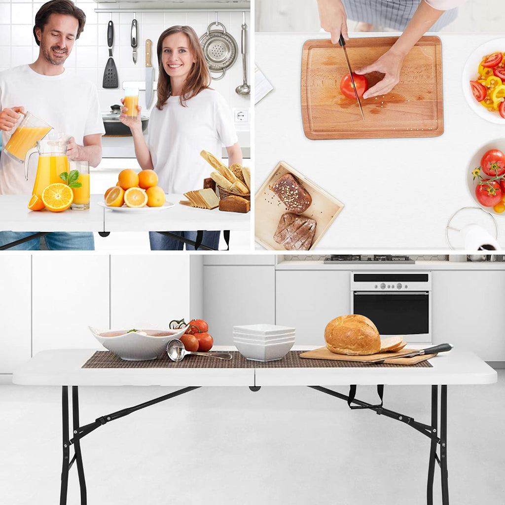 6 ft Folding Table Portable Heavy Duty Adjustable Height White W275