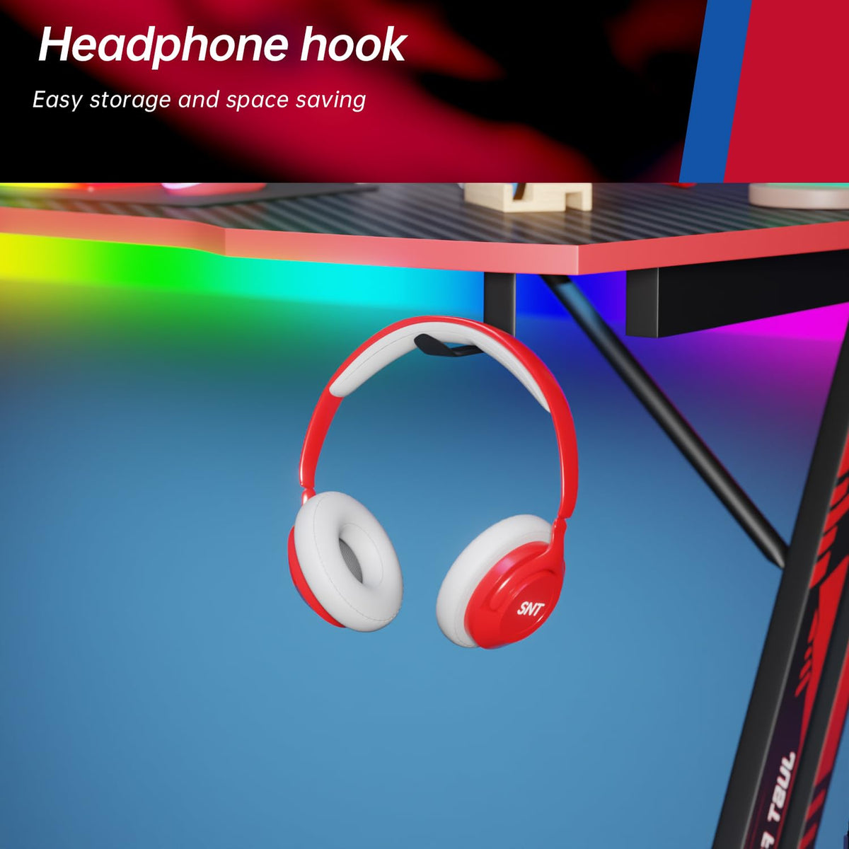47.2 Inch Z Shaped Carbon Fiber Gaming Desk with Headphone Hook M91225