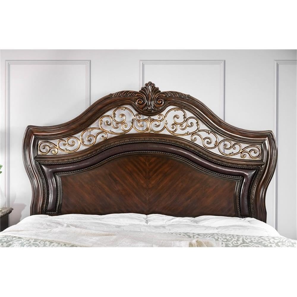 King Wood Panel Bed in Brown Cherry T723