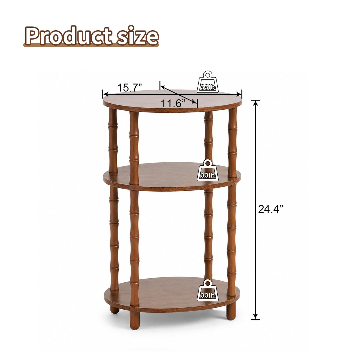 Brown 3-Tier Oval Side Table U739