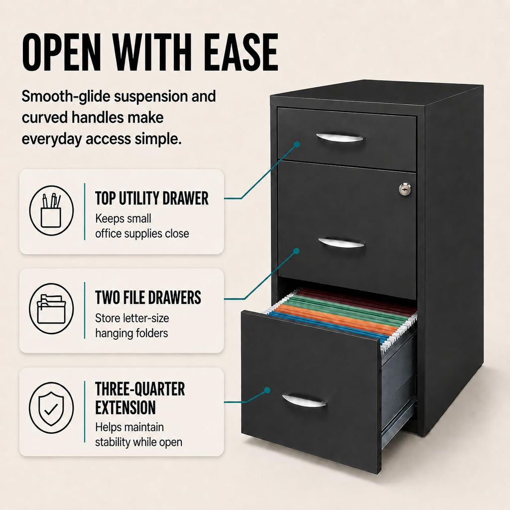 Charcoal Metal 3 Drawer Vertical Filing Cabinet G25734