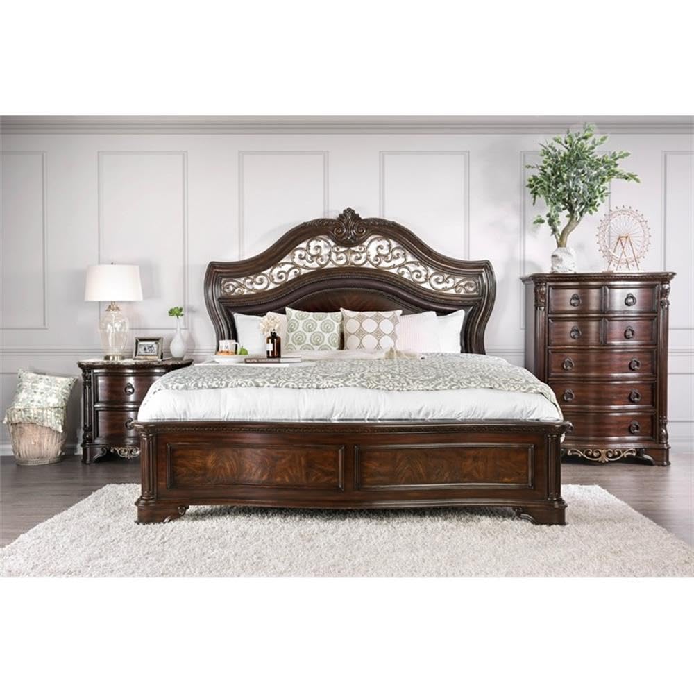 King Wood Panel Bed in Brown Cherry T723