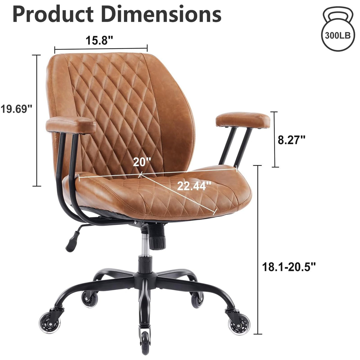 Brown Leather Ergonomic Office Chair with Lumbar Support H8723