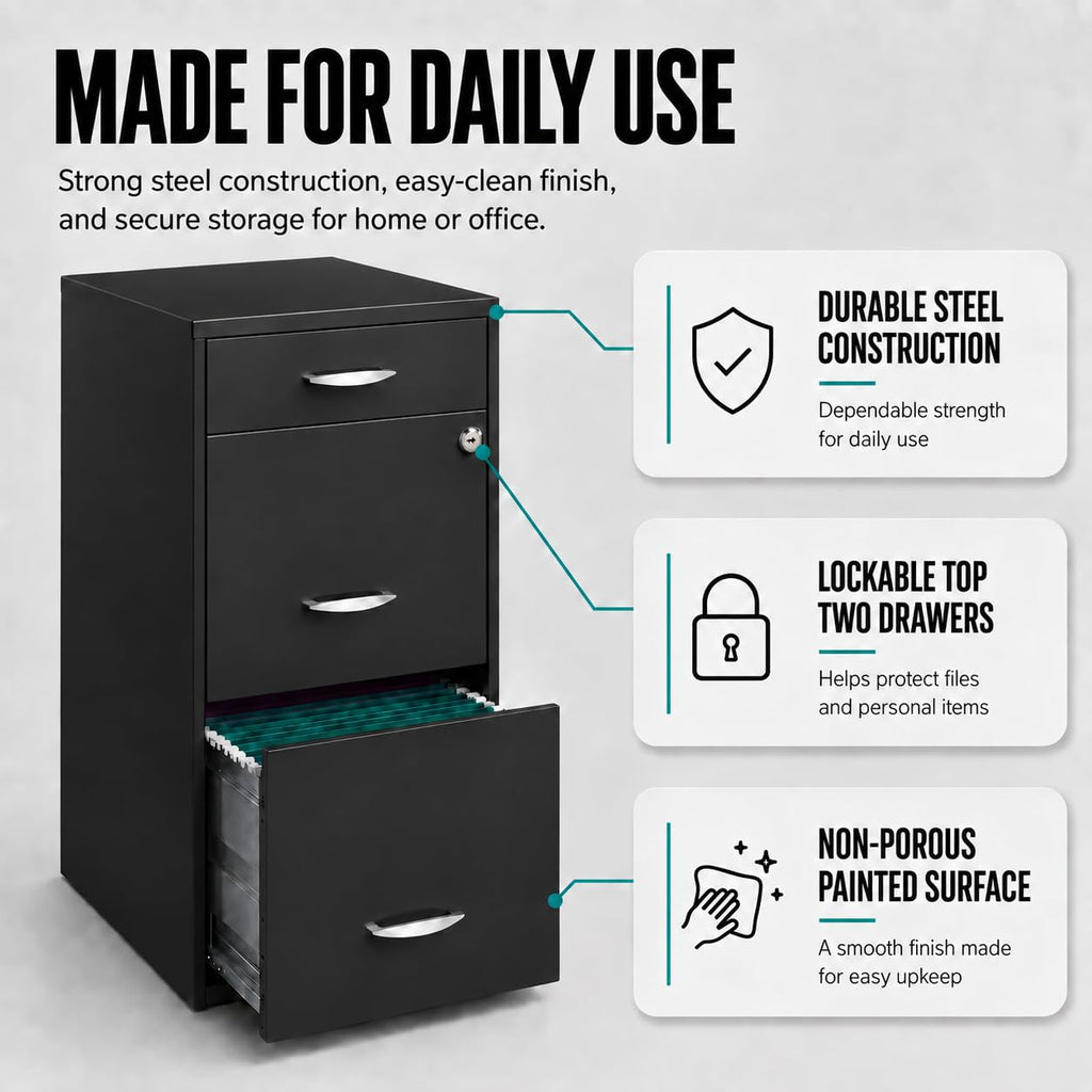 Charcoal Metal 3 Drawer Vertical Filing Cabinet G25734