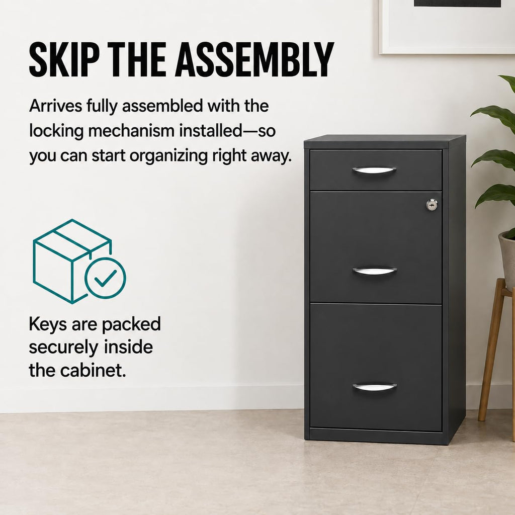 Charcoal Metal 3 Drawer Vertical Filing Cabinet G25734
