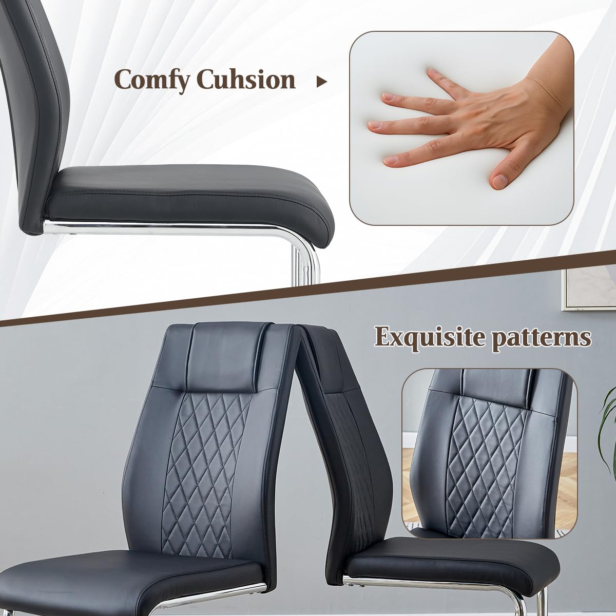 Black Faux Leather Dining Chairs Set 6 G481675