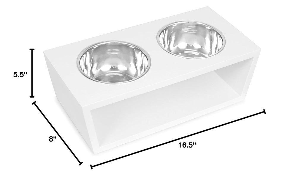 White Double Raised Pet Feeder with Stainless Steel Bowls R362