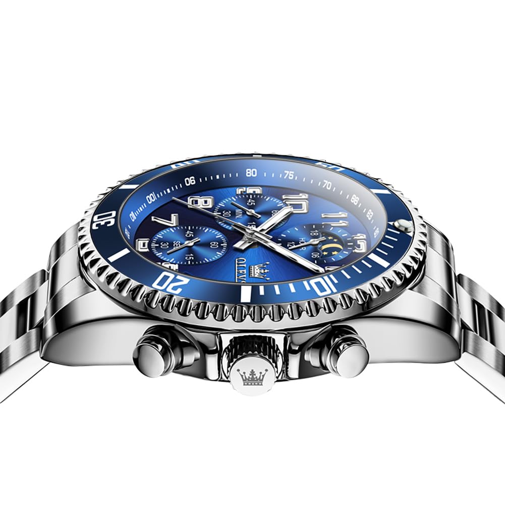 Mens Chronograph Moon Phase Two Tone Stainless Steel Waterproof Luminous Wrist Watch R5526