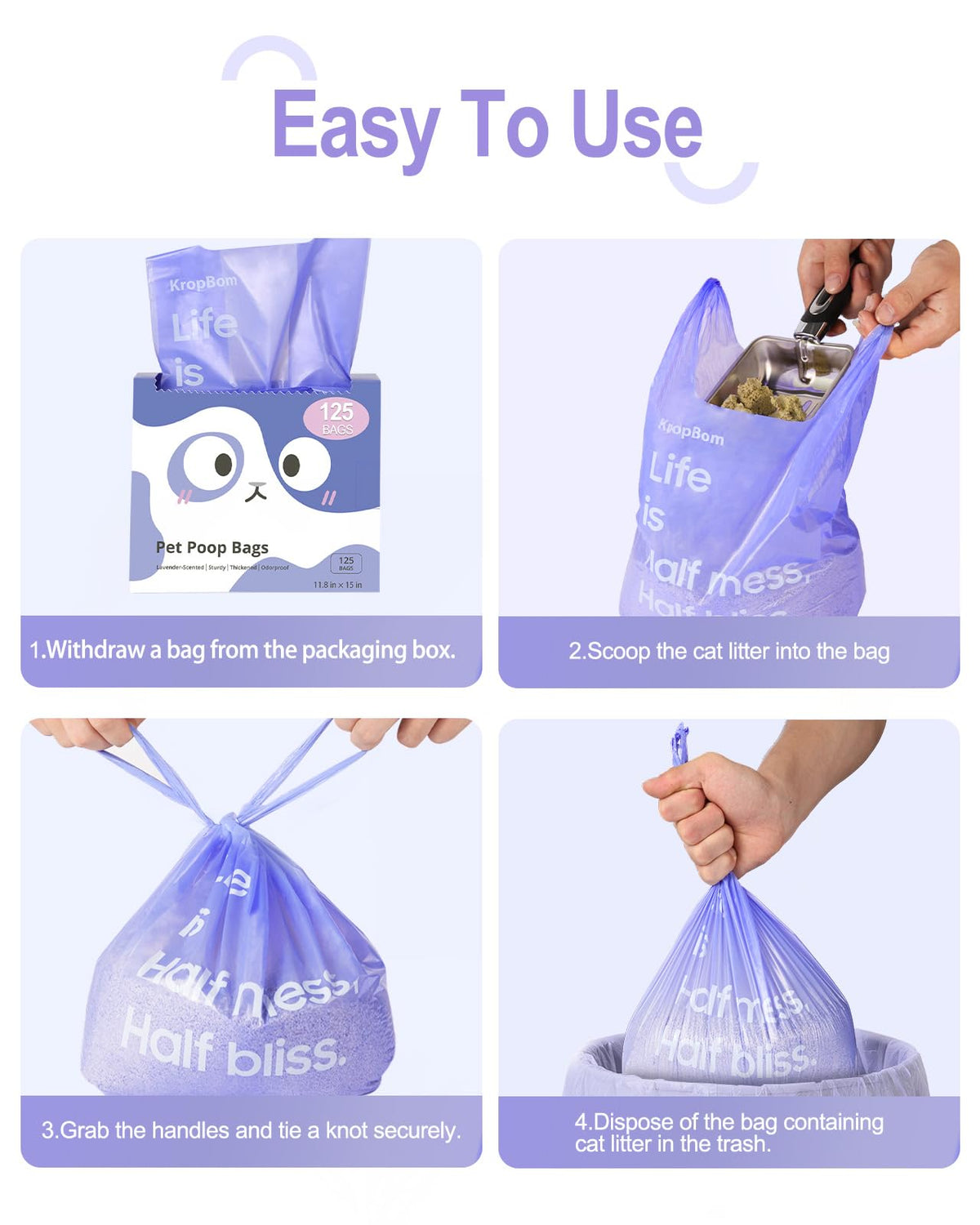 125 Count Lavender Scented Cat Litter Bags with Handles U57374