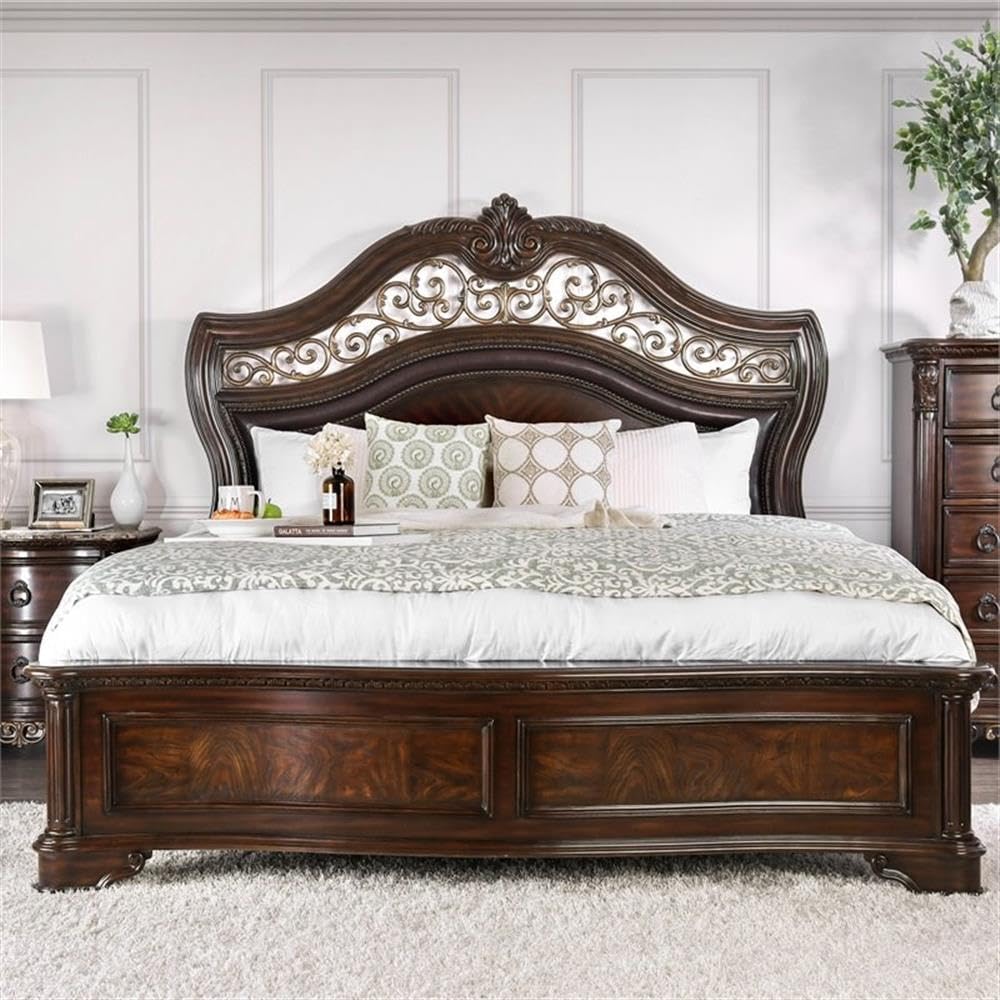 King Wood Panel Bed in Brown Cherry T723