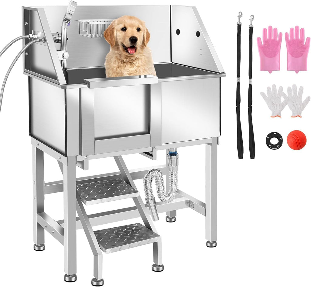 34" Stainless Steel Dog Grooming Tub with Stairs O293