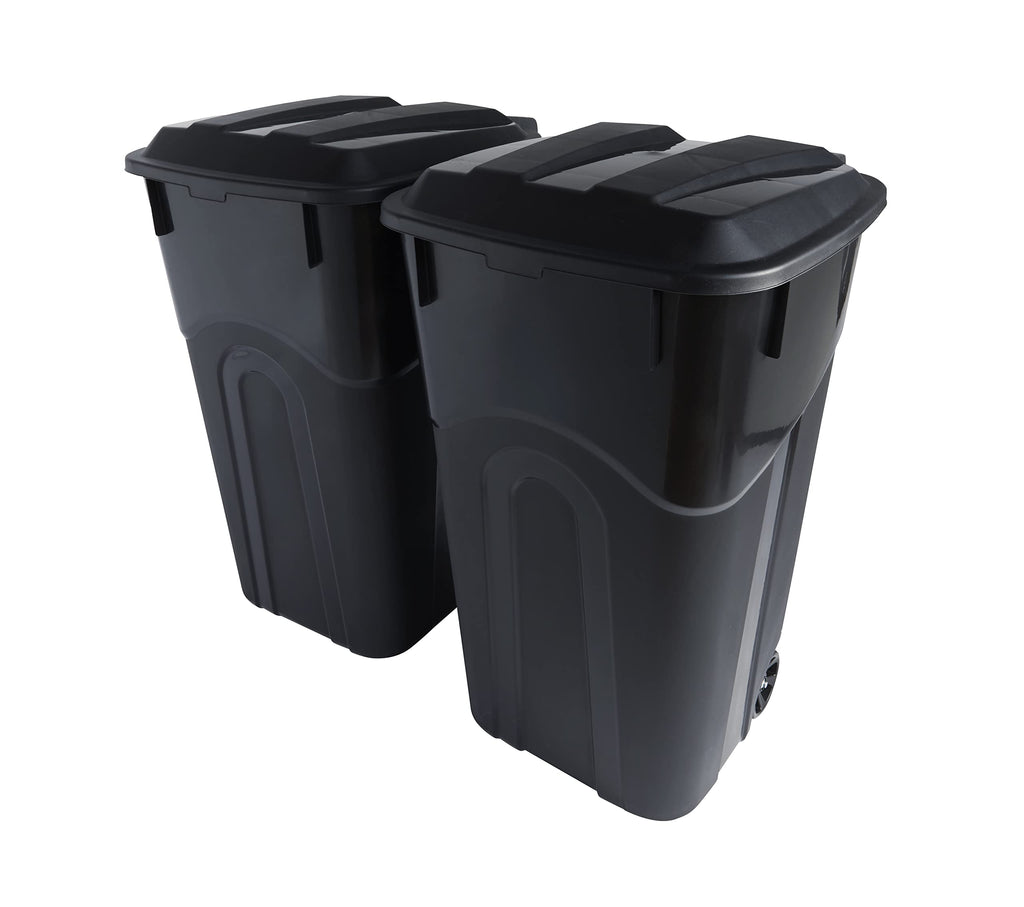 32 Gallon Black Wheeled Outdoor Garbage Can with Snap Lock Lid, 2 Pack J5189