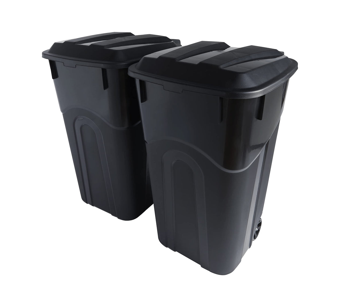 32 Gallon Black Wheeled Outdoor Garbage Can with Snap Lock Lid, 2 Pack J5189