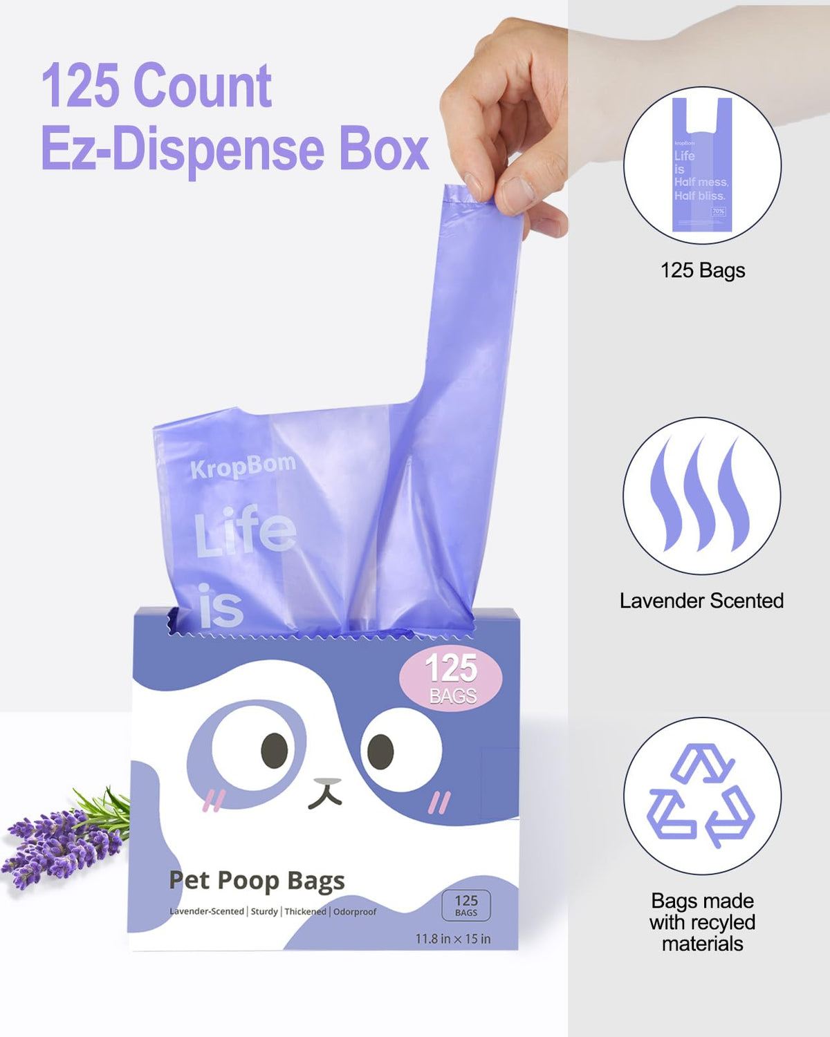 125 Count Lavender Scented Cat Litter Bags with Handles U57374