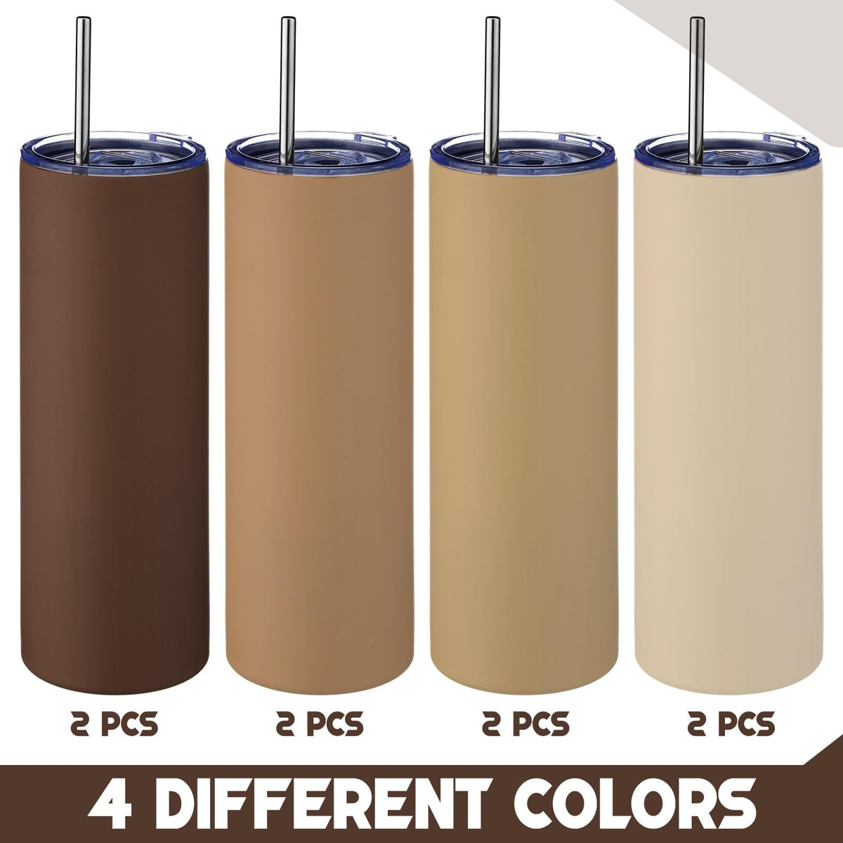 8 Pcs 20oz Insulated Stainless Steel Tumbler with Lid and Straw B494429