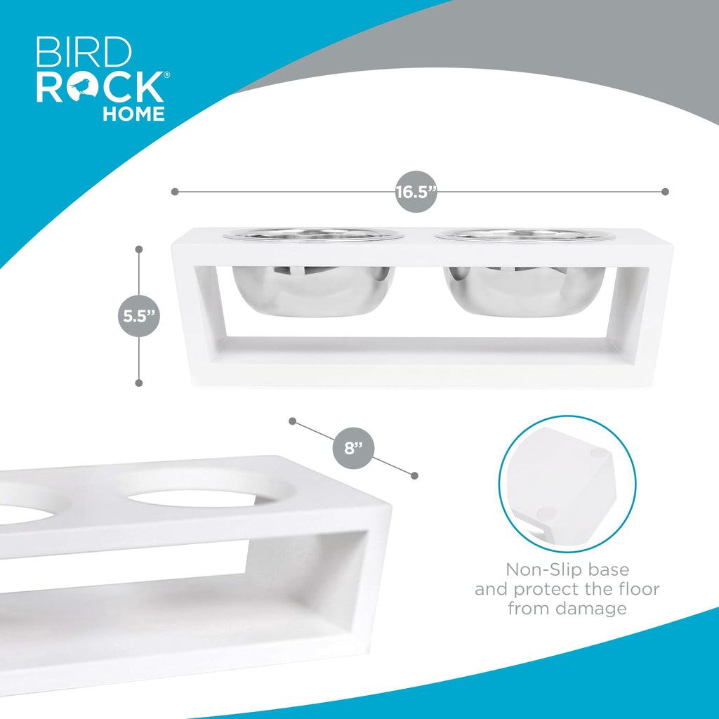 White Double Raised Pet Feeder with Stainless Steel Bowls R362
