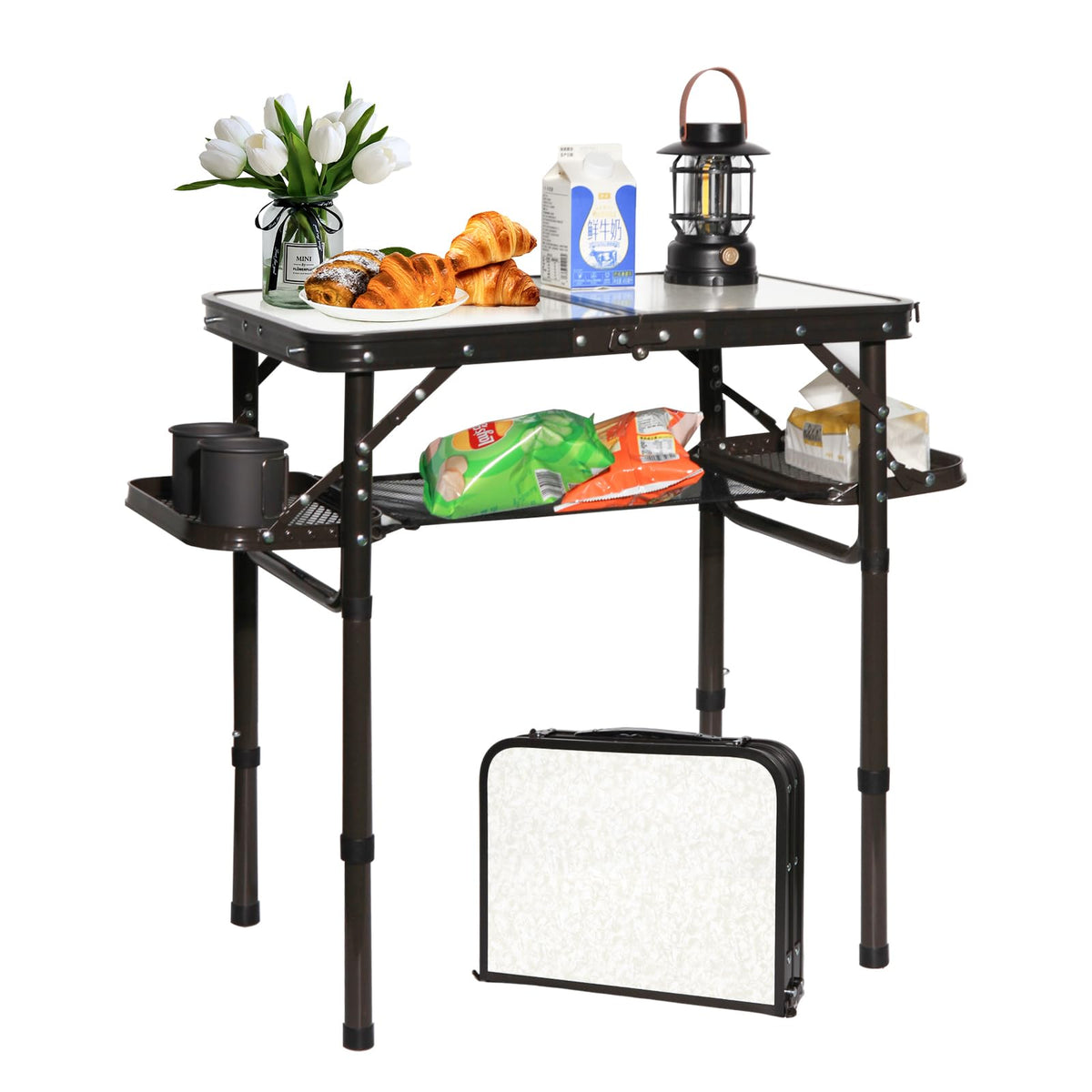Folding Aluminum Camping Table 3-Height Adjustable with Carry Handle W2014