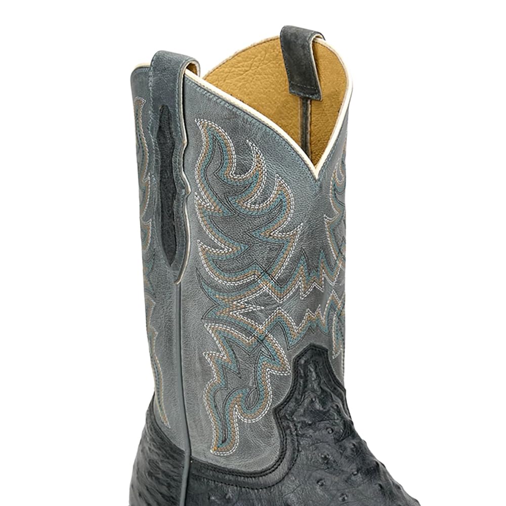 Grey Ostrich Square Toe Mid Calf Boots B40486
