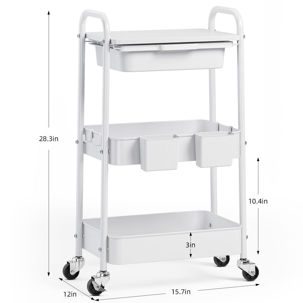 3 Tier Metal Rolling Cart with Drawer X61026