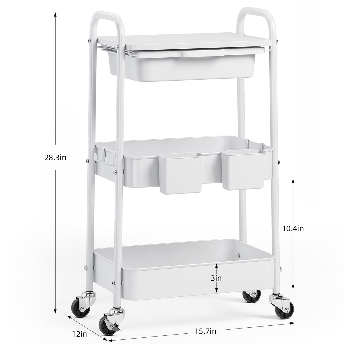 3 Tier Metal Rolling Cart with Drawer X61026