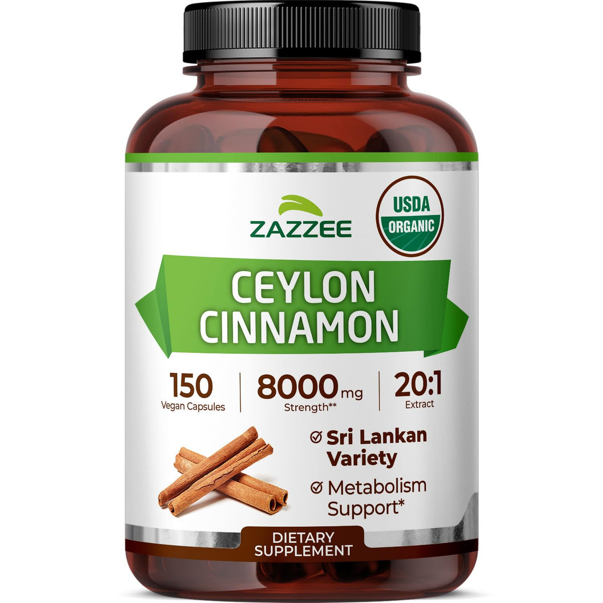 USDA Organic Ceylon Cinnamon 20:1 Extract 150 Capsules V537