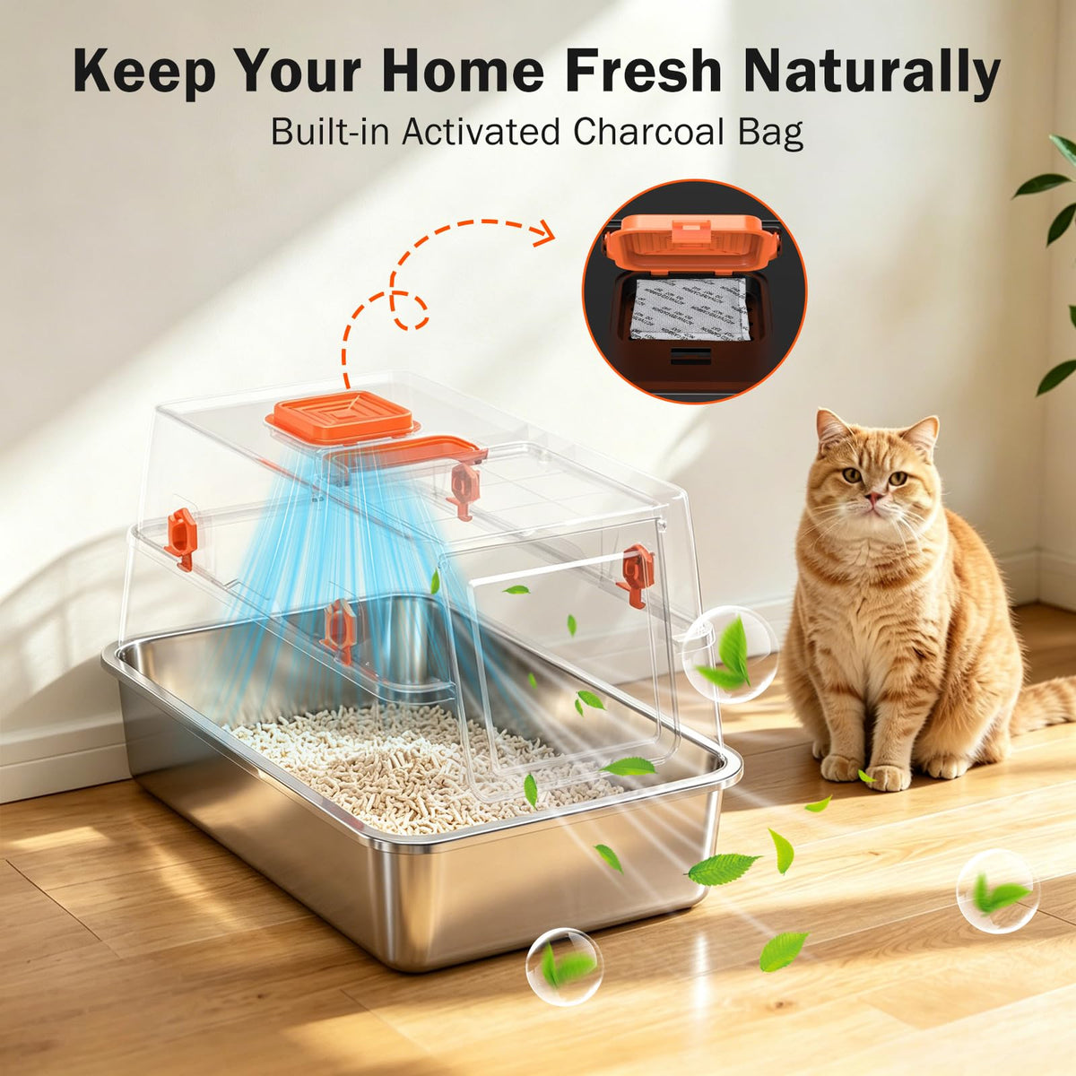 XL Enclosed Stainless Steel Cat Litter Box with Lid R5588