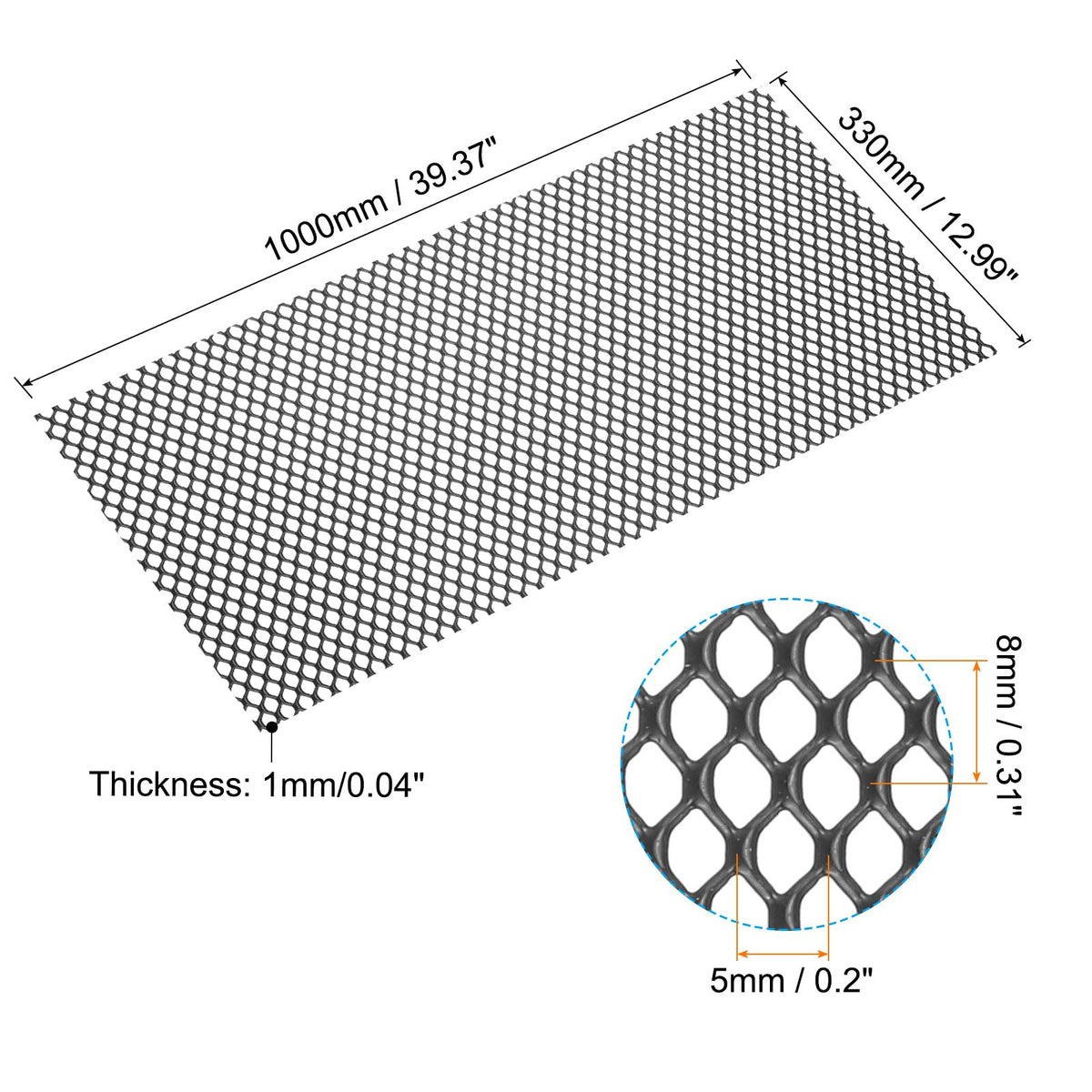 40" x 13" Black Aluminum Diamond Hole Mesh Sheet A6562
