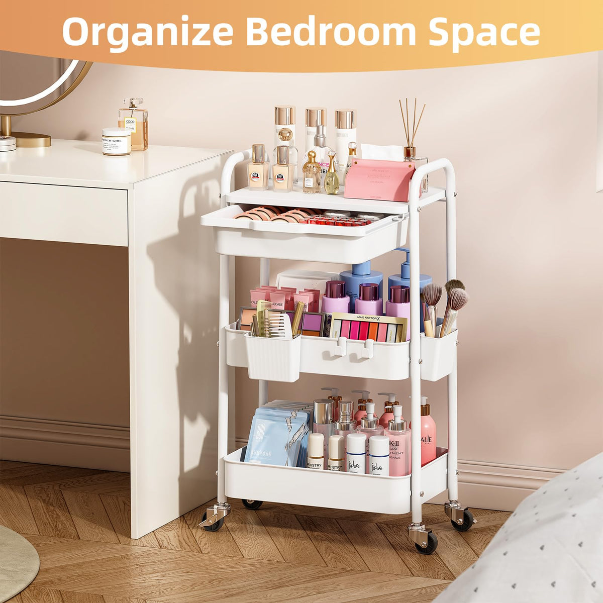 3 Tier Metal Rolling Cart with Drawer X61026